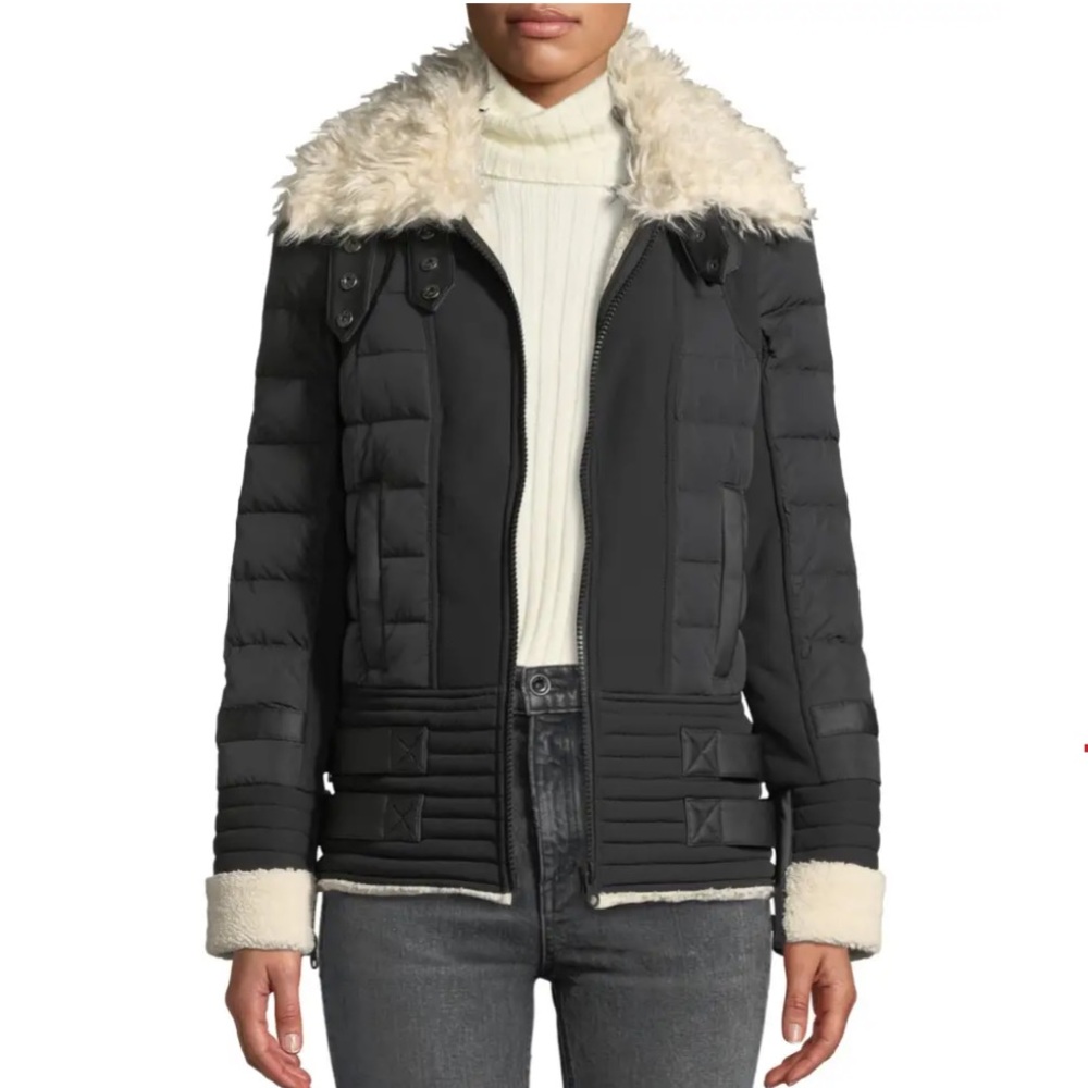 Blanc Noir Moto Aviator Puffer Jacket